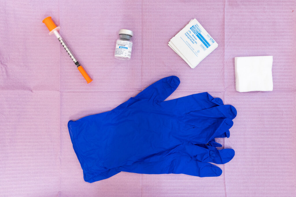 Surgical gloves and syringes of Botox for TMJ treatment in Craven County.